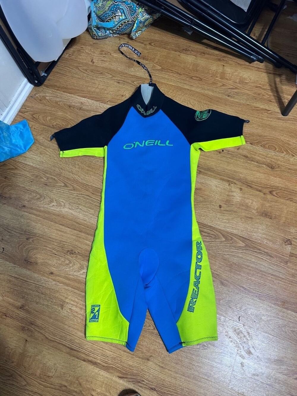 O'Neill Reactor 2 Shorty Wetsuit Womens L Blue Neon Springsuit 2mm Back Zip